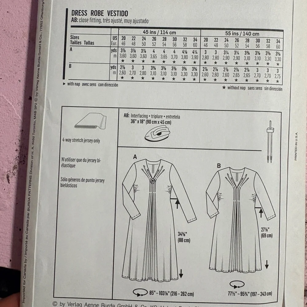 BN UNCUT BURDA 6618 CINCHED V-NECK FORMAL PLUS SIZE DRESS SEWING PATTERN